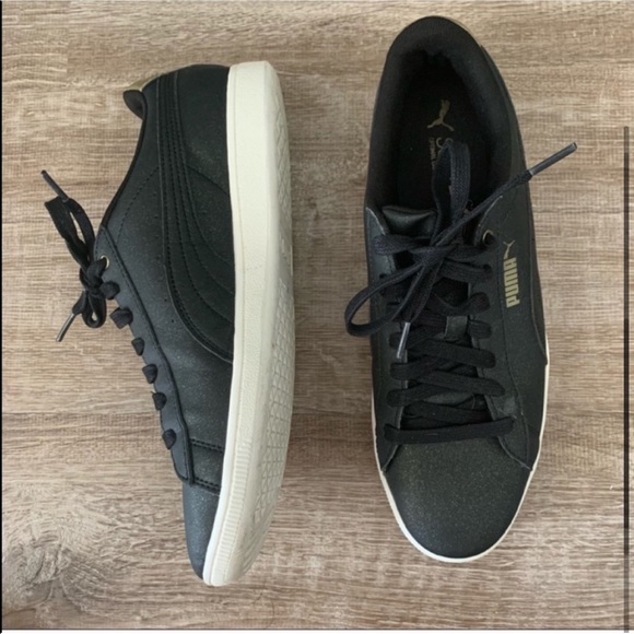 Puma Black and Gold Round Toe Sneaker - Picture 3 of 4